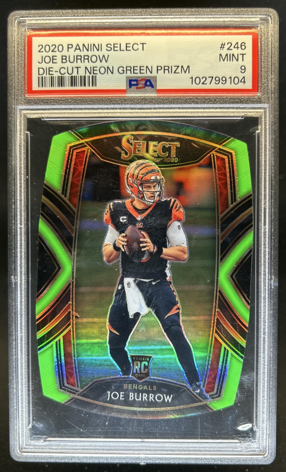 2020 Panini Select Joe Burrow Neon Green Prizm Die Cut Rookie Club RC #246 PSA 9