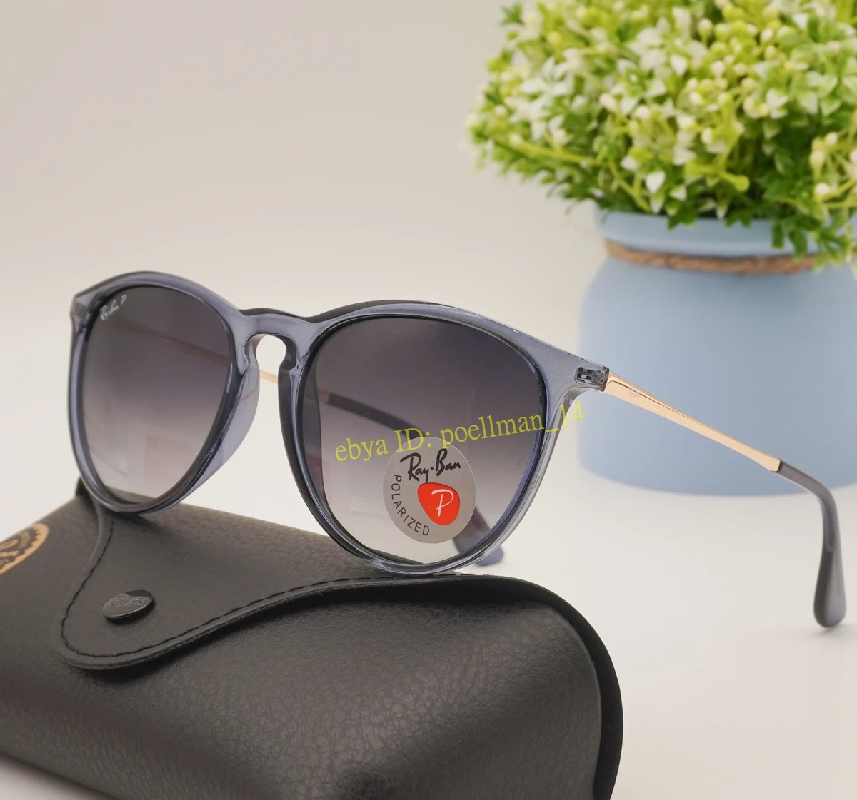 Ray-Ban Erika RB4171 6592/T3 Polarized Sunglasses Blue Frame Grey