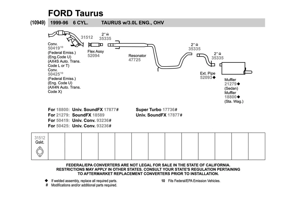 For Ford Taurus 96-99 SoundFX Aluminized Steel Oval Direct Fit Exhaust Muffler - Изображение 3 из 3