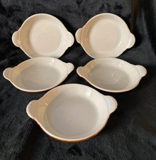 5 Vintage Brown Hall China Co. #431 Au Gratin Baking Dishes w/Handles.