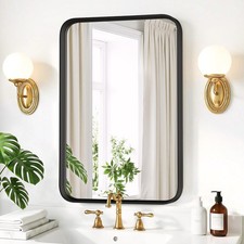 Bathroom Mirror Metal Frame Wall Mounted Vanity Mirror, Tempered Glass Anti-R...