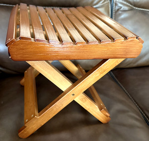 Glossy Brown Wooden Folding Stool Bench Seat - wc