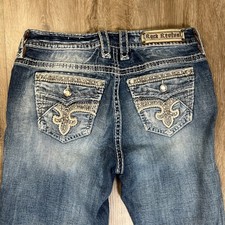 Rock Revival Glade Capri Jeans Size 30 Easty Crop Embellished Denim Blue