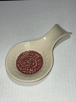 Longaberger Pottery American Craft ACO Light Maroon Rooster Spoon Rest USA