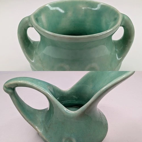 x2 SET Red Wing Pottery Teal Green Ceramic Pitcher Creamer Art Deco Ewer MCM 4"