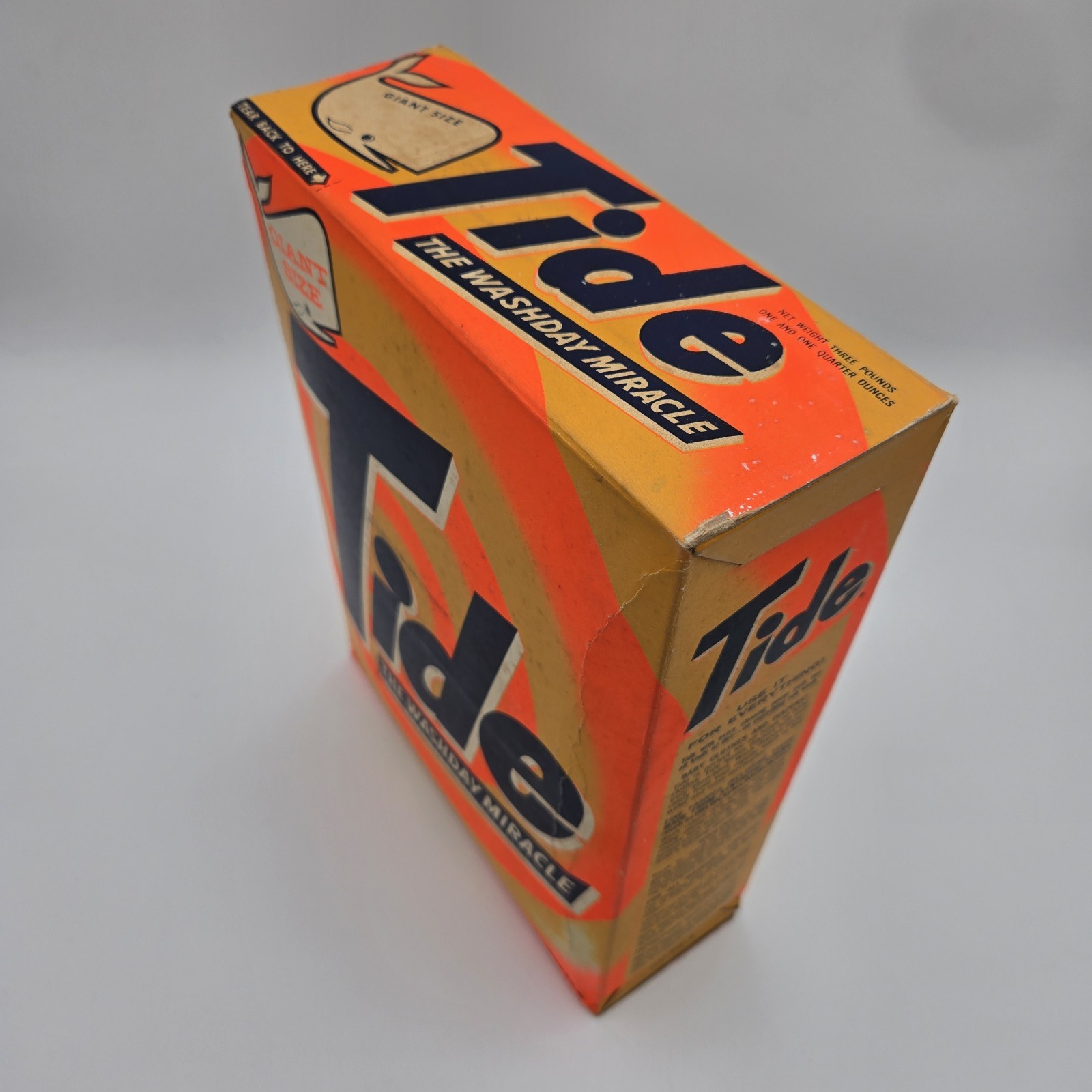 Vintage Tide Laundry Detergent 3lbs 1.25oz Giant Sized Unopened Box 1950's