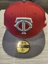 New Era 59Fifty Minnesota Twins MLB Fitted Hat 2 Tone Maroon Graphite Grey 7 3/8