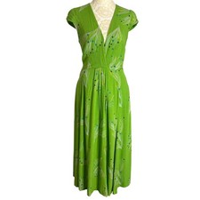 Free People Midi Dress Boho Fit Flare Floral Cap Sleeve Surplice Green 2
