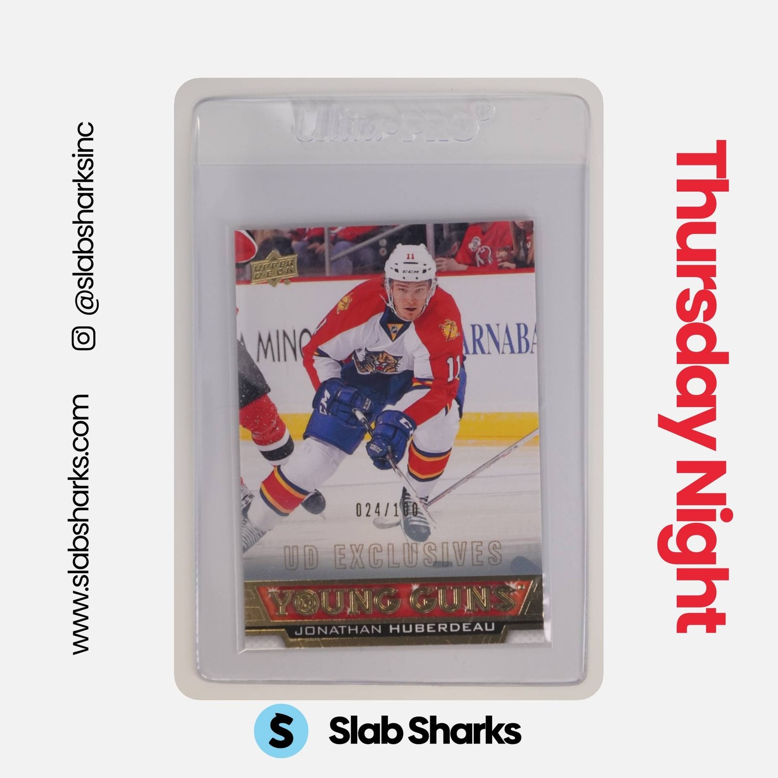 2013 UPPER DECK #222 JONATHAN HUBERDEAU UD EXCLUSIVES YOUNG GUNS RC ROOKIE /100