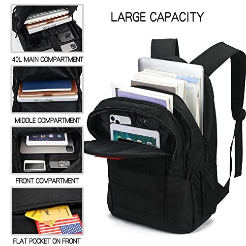 Camo Backpack for Boys,Waterproof Army Bookbag with USB A-black 40l-with Pouch - Foto 4 di 7
