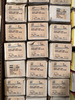 Box of 10 7465N Arrow Hart Midget Locking Plugs - 125V 15A 2 Pole 2 Wire