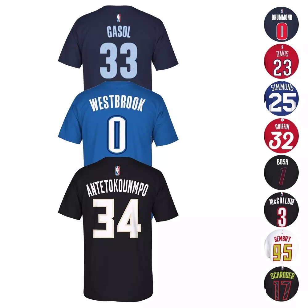 NBA Adidas Name & Number Player Jersey Team Color T-Shirt