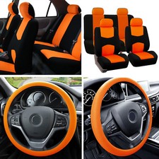 Flat Cloth Car Seat Covers 2 Row Set Orangeblack Wsilicone Steering Wheel Cover Flat Cloth Car Seat Covers 2 Row Set Orangeblack Wsilicone Steering Wheel Cover