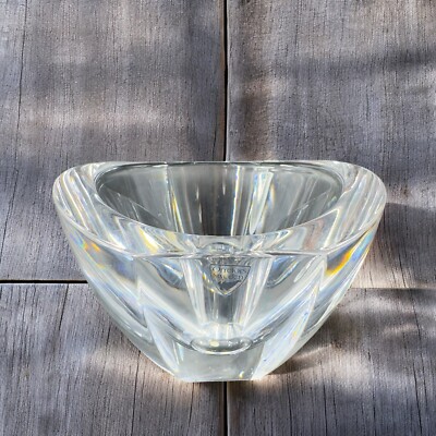 Orrefors Sweden Mirror Crystal Art Deco Bowl Dish Signed Clear Heavy Thick Glass