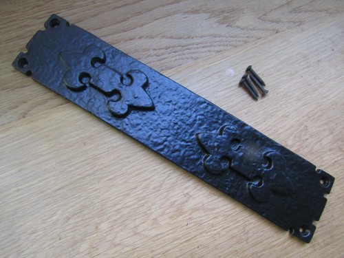 BLACK ANTIQUE cast iron rustic old gothic vintage finger plate door push plate - Picture 3 of 4