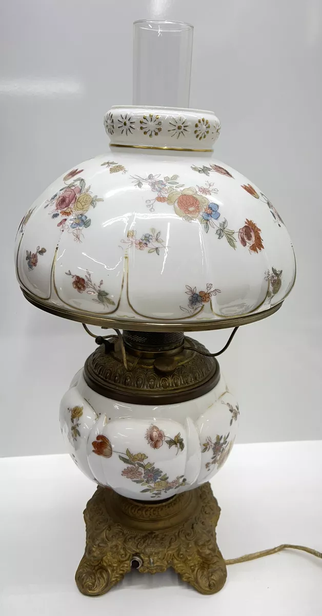Antique Victorian Floral Hurricane Electric Oil Lamp Hurricane