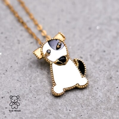 Designer Anhänger schwarz weiß Hund Perlmutt & schwarzer Achat NUR 18k Gold