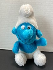 Vintage 1980 Plush SMURF Stuffed Animal Blue Toy Doll Peyo Wallace Berrie Co