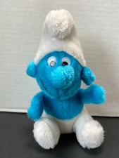 Vintage 1980 Plush SMURF Stuffed Animal Blue Toy Doll Peyo Wallace Berrie & Co