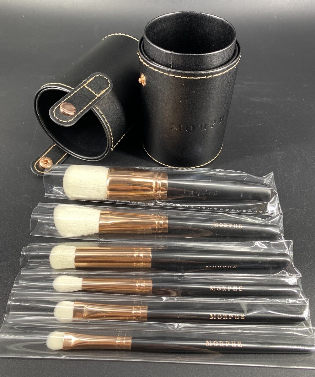 New Morphe Makeup Brush Set Rose Gold with Black Tubby 6 Pc Travel