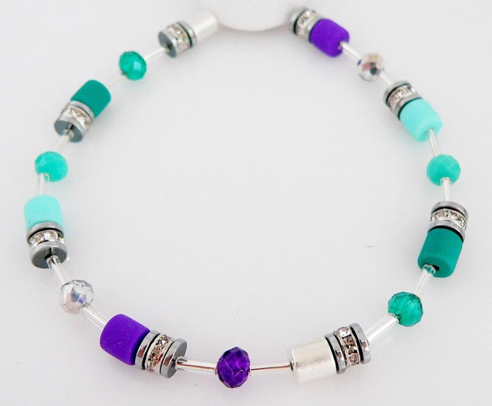 Armband Walzen Emerald Lila Aqua Türkis Mehrfarbig Kristall Glas Strass 603 - Bild 3 von 4