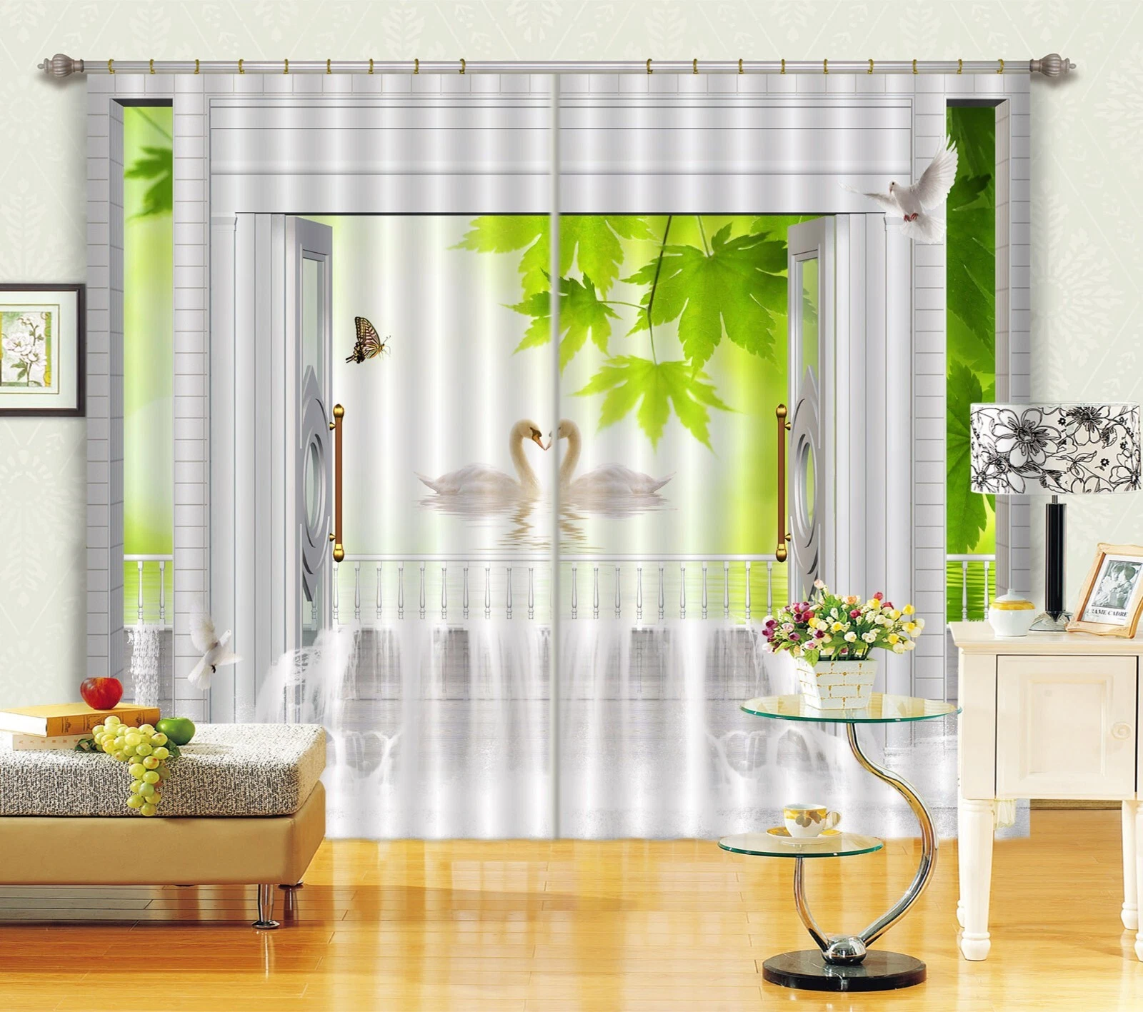 3D Swan Lake Leaves ZHUB956 Photo Curtain Window Blockout Fabric Amy 2023