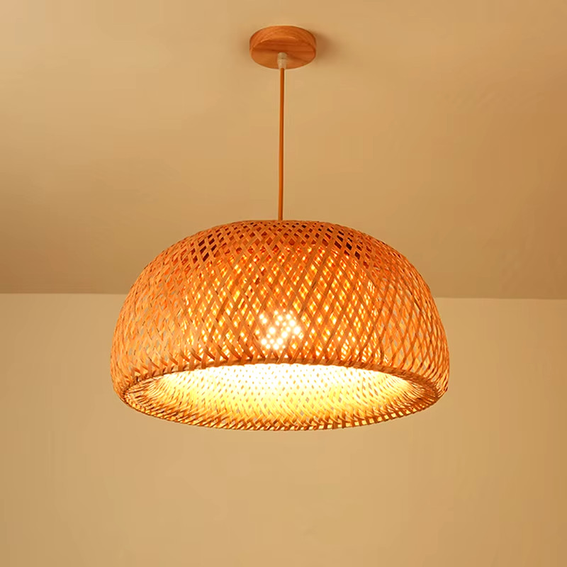Lampe suspendue salon bambou tressé luminaire poétique pour restaurant