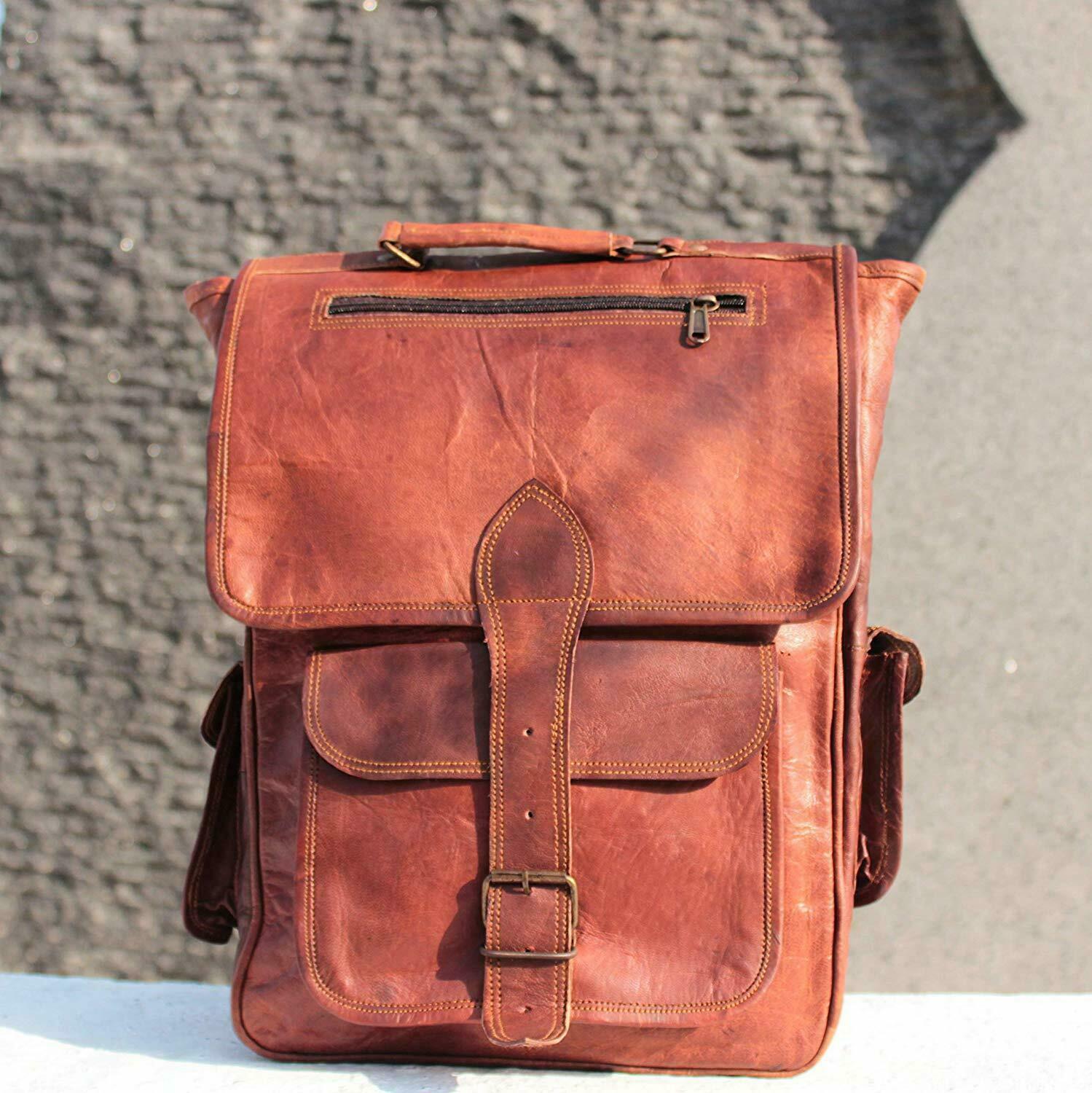 Vintage Leather Rucksack Laptop Backpack for Men Travel Carryall