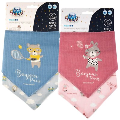 Canpol Baby Musselin Baumwolle Bandana Halstuch 2er Set Bonjour Paris