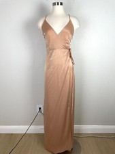 Naked Wardrobe Womens Small Blush Satin Wrap Maxi Dress Sleeveless
