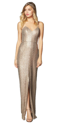 Amsale Samantha Gold Sequin Spaghetti Strap Bridesmaid/Formal Gown Size 6  BHLDN | eBay