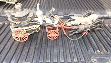 Vtg 21" Cast Iron 3 Horse Drawn Fire Pumper Wagon Driver W/ Passenger
