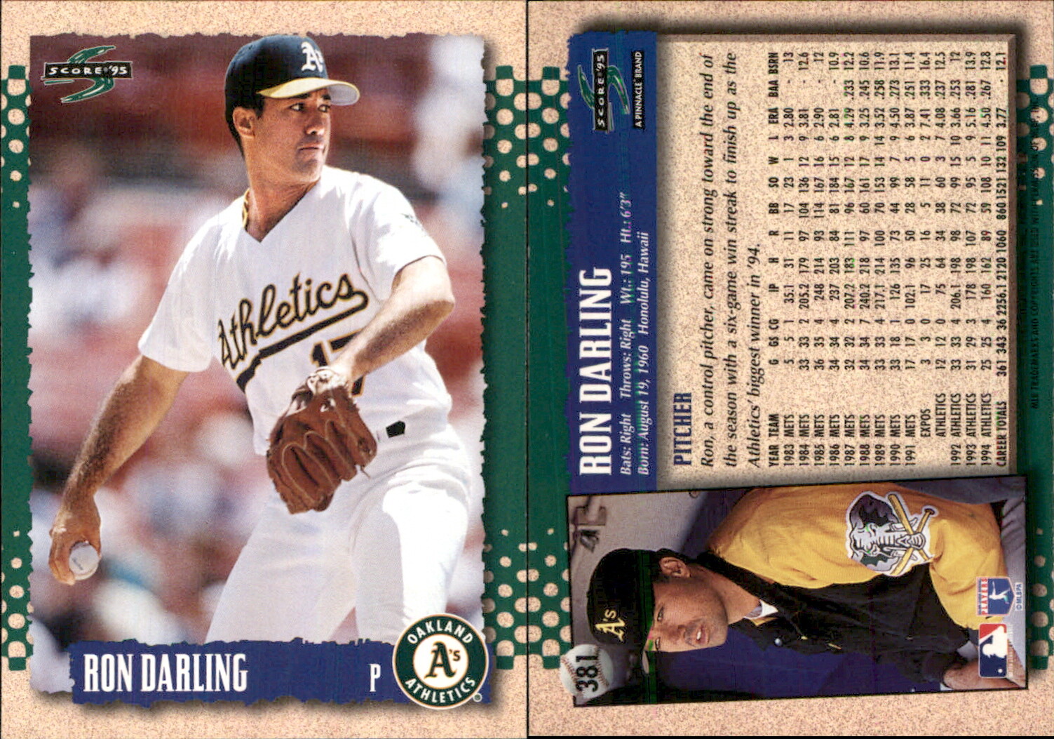 Ron Darling 1995 Score #381 Card Oakland Athletics FREE SHIP *AutographDen*
