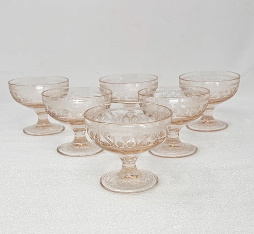 Set Of 6 Hazel Atlas Cloverleaf 3" Pink Depression Glass Champagne Glasses