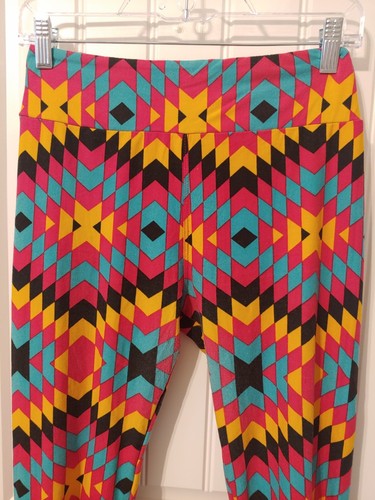 LuLaRoe Women's Bright Colorful One Size Diamond Pattern Leggings Stretch OS - Picture 5 of 10