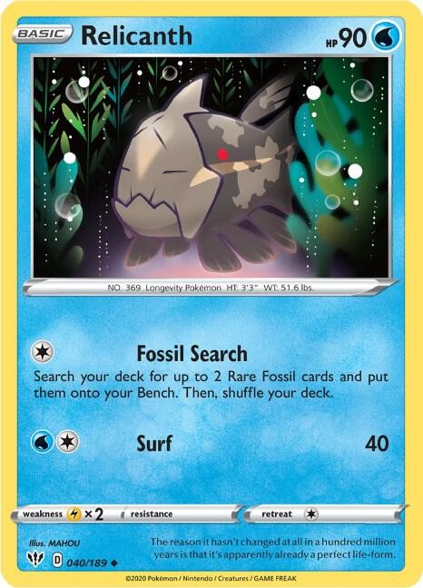 Relicanth 040/189 SWSH03: Darkness Ablaze Pokémon TCG