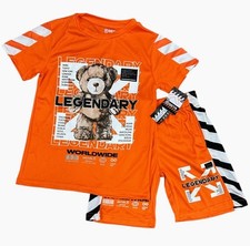 RGSTR :Boys Size 8 LEGENDARY Bear Orange T-shirt and Shorts Activewear Set