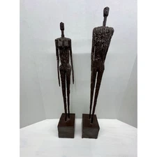 Brutalist Male And Female Figure Sculpture Set Alberto Giacometti Style