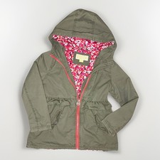 Michael Kors Kids Jacket Size 7/8   Olive  Coral Floral Lined Hooded Zip Front