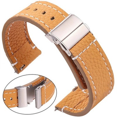 24MM Genuine Leather Black Watch Band Quick Release Cowhide Strap Bracelet NEW