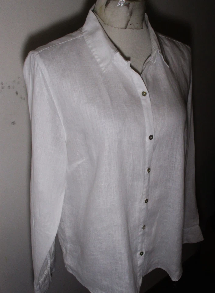 Blusa para mujer JOIE blanca 100 % lino manga larga talla L Foto 3 de 4