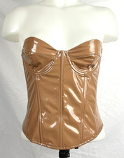 Edikted Tan Brown Faux Patent Leather Boned Zip-Up Corset Top S
