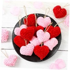 24 Pcs Valentines Day Heart Ornaments Pink and Red Knitted Chenille Crochet