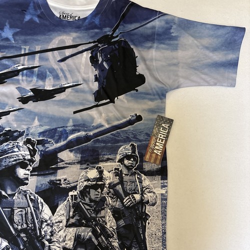 New Men's America Military Troops Realistic Print T-Shirt Sz Small #1068 - 第 7/8 張圖片