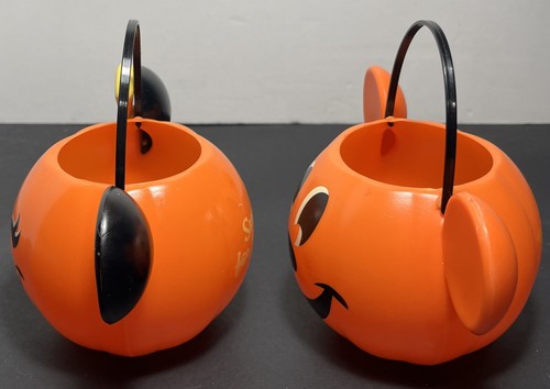 Disney Parks Minnie & Mickey Mouse Mini Small Halloween Pumpkin Candy Pail Set - Picture 2 of 8