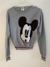 Retro Disney Mickey Mouse Sweater Gray 90th Anniversary Junior  s Medium