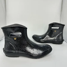 BOGS Rain Boot Ankle GLT Black Glitter Pull On Waterproof Rubber Boots Women 9