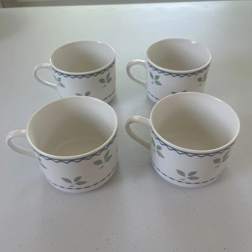 8 зеленых и синих полос с узором Oneida Katrin с листьями плоскими чашками с 8 блюдцами - Изображение 4 из 4