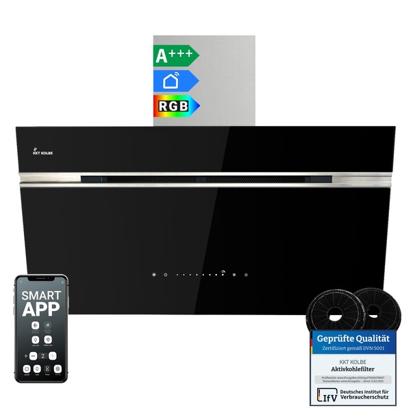Dunstabzugshaube 90Cm Umluft Abluft Kopffrei Wandhaube Edelstahl Schwarz Wlan-image