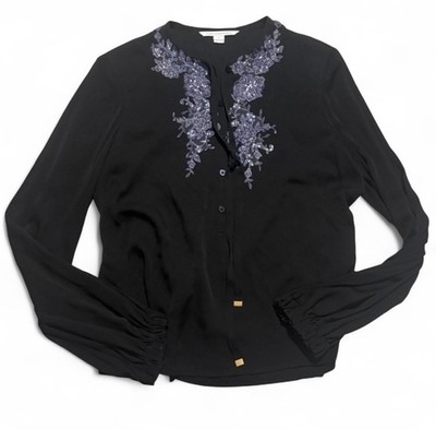 Diane von Furstenberg Women's Blouse Long Sleeve Size 14 With Embellishment